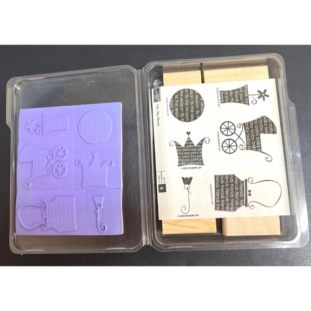 2005 Stampin Up! New Wood Mounted Rubber Stamp Set "Oh, My Word"
